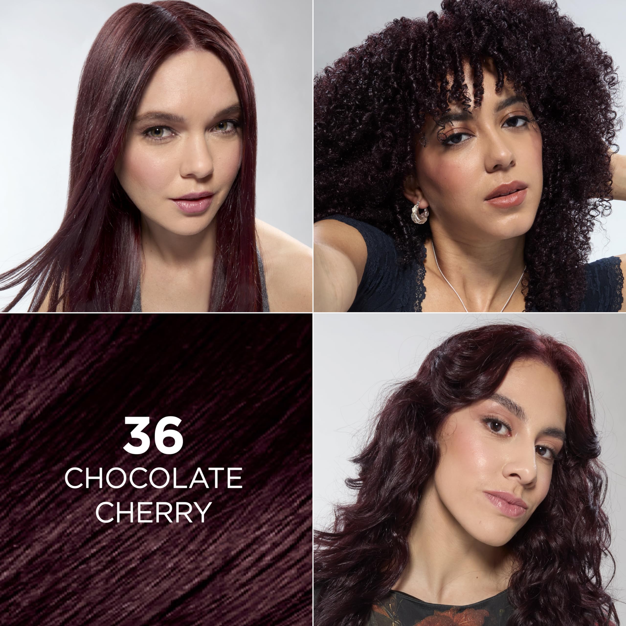 L'Oreal Paris Feria Multi-Faceted Shimmering Permanent Hair Color, 36 (Chocolate Cherry) Deep Burgundy Brown, Pack of 1 Hair Dye Kit